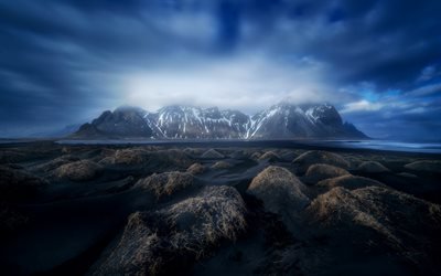 Vestrahorn, aamulla, sunrise, mountain maisema, sumu, Islanti