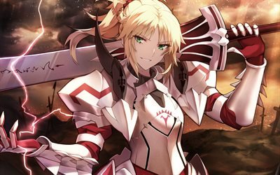 Saber of Red, sword, Saber, Fate Apocrypha, Mordred, Fate Grand Order, artwork, manga, Fate Series, TYPE-MOON