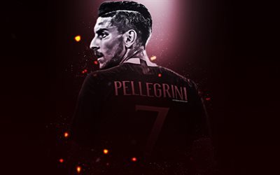 Lorenzo Pellegrini, 4k, yaratıcı sanat, Roman, İtalyan futbolcu GİBİ, ışık efektleri, kırmızı arka plan, portre, İtalya futbol Serie A oyuncuları