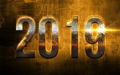 2019 year, golden background, creative gold numbers, 2019 concepts, New Year, metal digits