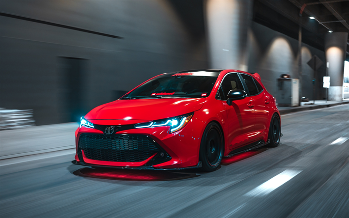 Toyota Corolla, Super Street, 2019, red hatchback, tuning Corolla, aerodynamic body kit, new red Corolla, Japanese cars, Toyota