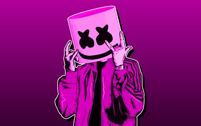 4k, DJ Marshmello, purple background, minimal, american DJ, Christopher Comstock, superstars, Marshmello minimalism, creative, Marshmello, Marshmello 4K, DJs
