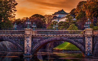 Edo Linna, 4k, Tokion Keisarillinen Palatsi, syksy, japanilainen palatseja, kaunis luonto, Tokio, Japani, Aasiassa
