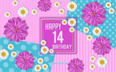 14 Joyeux Anniversaire, Printemps, Anniversaire, Fond, Heureux l&#39;&#226;ge de 14 ans, Heureux de 14 Ans anniversaire, Anniversaire fleurs d&#39;arri&#232;re-plan, 14 Ans, 14 Ans de la f&#234;te d&#39;Anniversaire