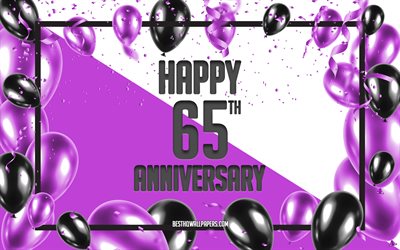 65年記念, 記念日に風船の背景, 65周年記念サイン, 紫周年記念の背景, 紫黒の風船
