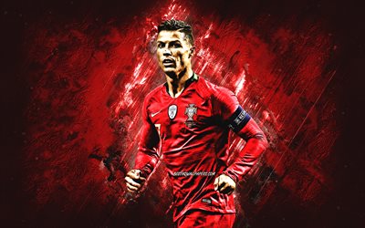 Cristiano Ronaldo, CR7, Portugal equipo nacional de f&#250;tbol, la estrella del f&#250;tbol, retrato, creativo rojo de arte, Portugal, f&#250;tbol