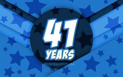 4k, Happy 41 Years Birthday, comic 3D letters, Birthday Party, blue stars background, Happy 41st birthday, 41st Birthday Party, artwork, Birthday concept, 41st Birthday