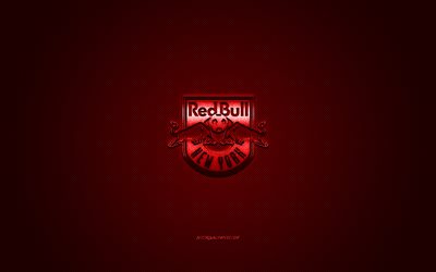 I New York Red Bulls, MLS, American soccer club di Major League Soccer, il logo rosso, rosso contesto in fibra di carbonio, calcio, New York, USA, New York Red Bulls logo