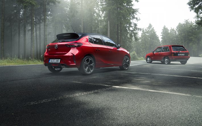 Opel Corsa, 2020, exterior, rear view, compact hatchback, new red Corsa 2020, Opel Corsa evolution, German cars, Opel