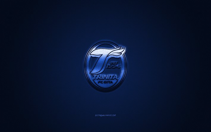 Oita Trinita, Japanese football club, J1 League, blue logo, blue carbon fiber background, football, Oita, Japan, Oita Trinita logo, Japan Professional Football League, Oita FC