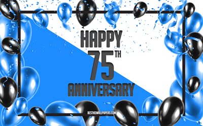 75 Years Anniversary, Anniversary Balloons Background, 75th Anniversary sign, Blue Anniversary Background, Blue black balloons