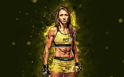 Amanda Ribas, 4k, yellow neon lights, brazilian fighters, MMA, UFC, female fighters, Mixed martial arts, Amanda Ribas 4K, UFC fighters, MMA fighters