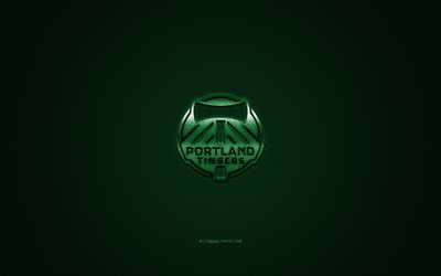 Portland Timbers, MLS, American soccer club di Major League Soccer, logo verde, verde contesto in fibra di carbonio, calcio, Portland, Oregon, USA, Portland Timbers logo