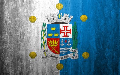 Flaggan i Angra dos Reis, 4k, sten bakgrund, Brasiliansk stad, grunge flagga, Angra dos Reis, Brasilien, Angra dos Reis flagga, grunge konst, sten struktur, flaggor av brasilianska st&#228;der
