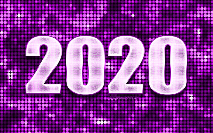 Purple 2020 background, Happy New Year 2020, Purple abstract background, 2020 concepts, 2020 New Year, Purple 2020 metal art