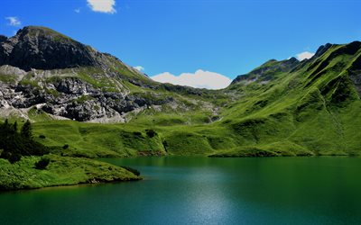Schrecksee lago, lago de montanha, primavera, paisagem de montanha, montanhas, lago, Alemanha