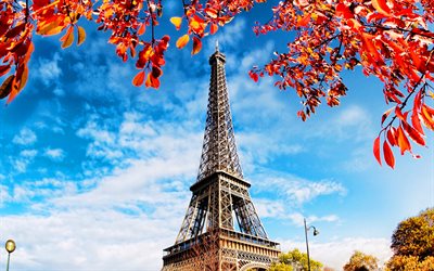 Paris, autumn, Eiffel Tower, french landmarks, Europe, France, Paris at autumn