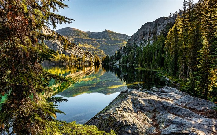 California, el lago, la hermosa naturaleza, monta&#241;as, bosque, estados unidos
