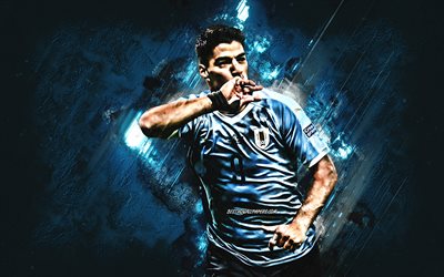 Luis Suarez, l&#39;Uruguay, squadra nazionale di calcio, ritratto, giocatore di calcio Uruguaiano, attaccante, il calcio, la pietra blu di sfondo
