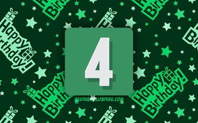 4k, 嬉しい4歳の誕生日, 緑の概要を背景, 誕生パーティー, 最小限の, 4歳の誕生日, 作品, 誕生日プ, 4誕生パーティー