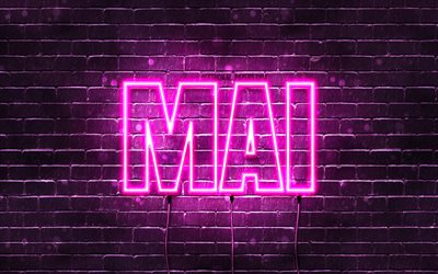 Buon Compleanno Mai, 4k, luci al neon rosa, nome Mai, creativo, Mai Buon Compleanno, Mai Compleanno, nomi femminili giapponesi popolari, foto con nome Mai, Mai