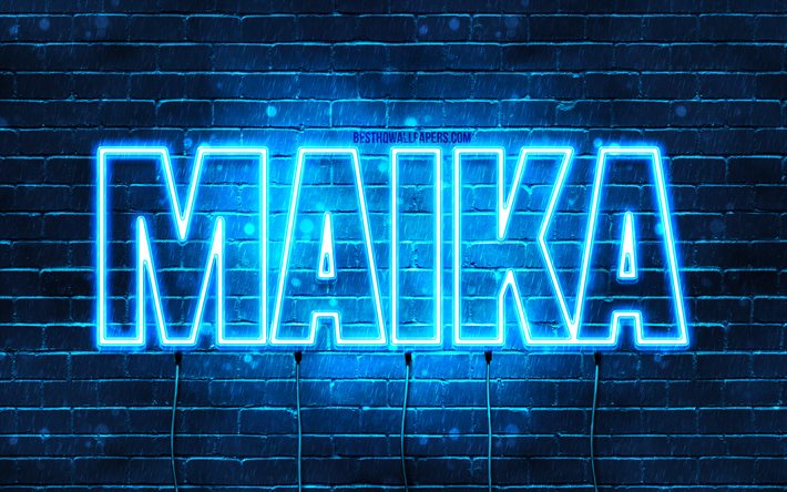 alles gute zum geburtstag maika, 4k, blaue neonlichter, maika name, kreativ, maika alles gute zum geburtstag, maika geburtstag, beliebte japanische m&#228;nnliche namen, bild mit maika namen, maika
