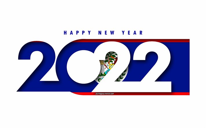 Happy New Year 2022 Belize, white background, Belize 2022, Belize 2022 New Year, 2022 concepts, Belarus, Flag of Belize