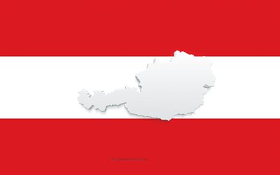 Silhouette de carte de l&#39;Autriche, drapeau de l&#39;Autriche, silhouette sur le drapeau, Autriche, silhouette de la carte de l&#39;Autriche 3d, carte de l&#39;Autriche 3d