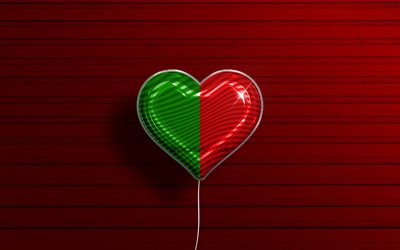 I Love Mayo, 4k, palloncini realistici, sfondo di legno rosso, Giorno di Mayo, contee irlandesi, bandiera di Mayo, Irlanda, palloncino con bandiera, Contee d&#39;Irlanda, Mayo