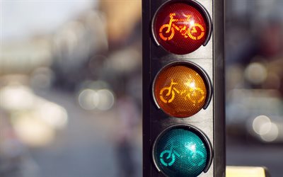 bisikletler i&#231;in trafik ışıkları, bisiklet şeridi, bisiklet konseptleri, trafik ışıkları, trafik kontrol&#252;