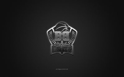 Bilbao Basket, Spanish basketball club, silver logo, gray carbon fiber background, Liga ACB, basketball, Bilbao, Spain, Bilbao Basket logo