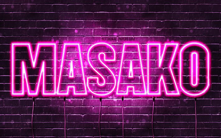 alles gute zum geburtstag masako, 4k, rosa neonlichter, masako name, kreativ, masako happy birthday, masako birthday, beliebte japanische frauennamen, bild mit masako namen, masako