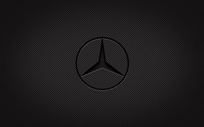 Mercedes-Benz karbon logosu, 4k, grunge sanat, karbon arka plan, yaratıcı, Mercedes-Benz siyah logo, otomobil markaları, Mercedes-Benz logosu, Mercedes-Benz