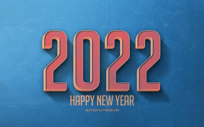 2022 Retro sfondo blu, 2022 concetti, 2022 sfondo blu, Felice Anno Nuovo 2022, arte retr&#242; 2022, 2022 Capodanno