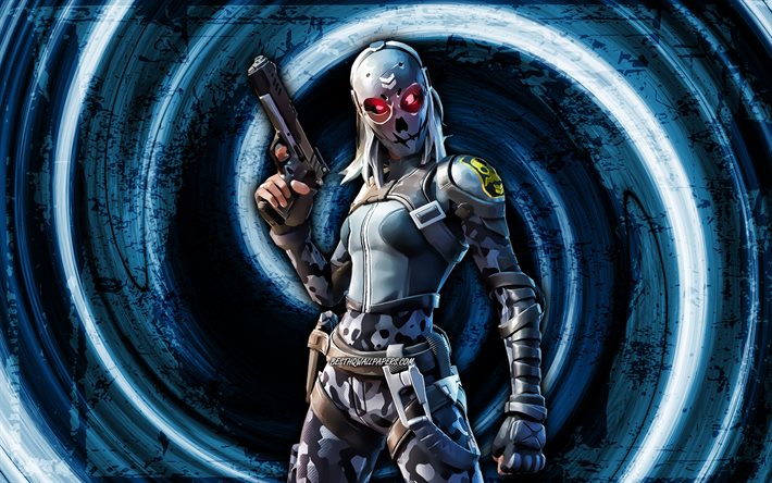 4k, メタルマスク, 青いグランジの背景, フォートナイト, vortex, Fortniteキャラクター, メタルマスクスキン, フォートナイトバトルロワイヤル, メタルマスクフォートナイト
