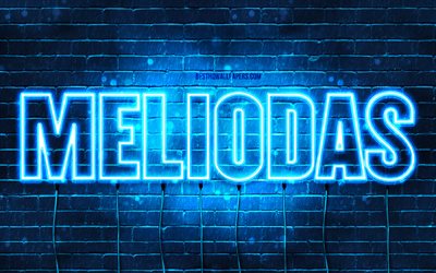 Happy Birthday Meliodas, 4k, blue neon lights, Meliodas name, creative, Meliodas Happy Birthday, Meliodas Birthday, popular japanese male names, picture with Meliodas name, Meliodas