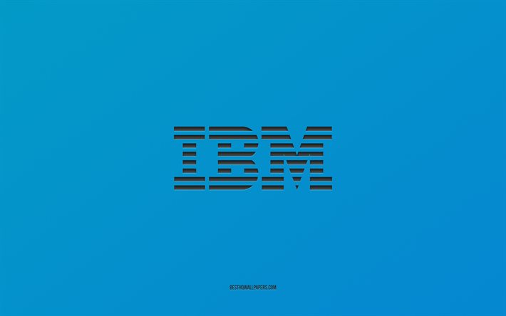 IBM-logotyp, bl&#229; bakgrund, elegant konst, varum&#228;rken, emblem, IBM, bl&#229; pappersstruktur