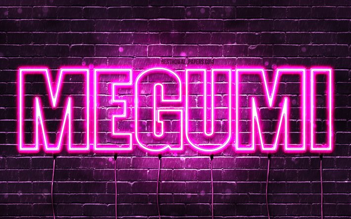 alles gute zum geburtstag megumi, 4k, rosa neonlichter, megumi-name, kreativ, megumi happy birthday, megumi-geburtstag, beliebte japanische frauennamen, bild mit megumi-namen, megumi