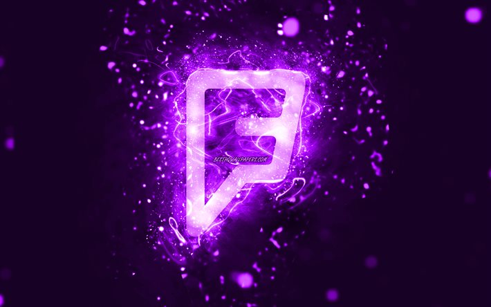 Foursquare violetti logo, 4k, violetti neon valot, luova, violetti abstrakti tausta, Foursquare logo, sosiaalinen verkosto, Foursquare