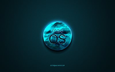 MacOS blue logo, creative blue art, MacOS emblem, dark blue background, MacOS, logo, brands, MacOS logo