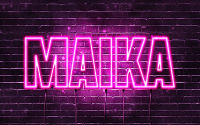 Buon Compleanno Maika, 4k, luci al neon rosa, nome Maika, creativo, Maika Buon Compleanno, Compleanno Maika, nomi femminili giapponesi popolari, foto con nome Maika, Maika