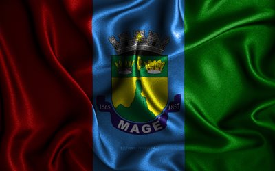 Mage flag, 4k, silk wavy flags, brazilian cities, Day of Mage, Flag of Mage, fabric flags, 3D art, Mage, cities of Brazil, Mage 3D flag