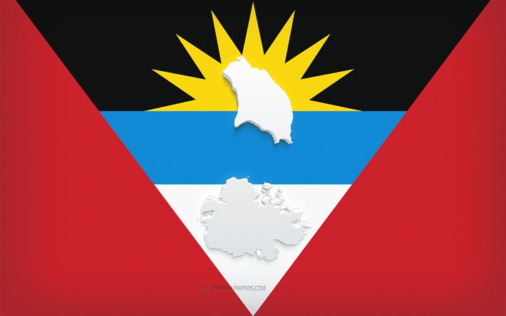 Silhueta do mapa de Ant&#237;gua e Barbuda, Bandeira de Ant&#237;gua e Barbuda, silhueta na bandeira, Ant&#237;gua e Barbuda, 3D Silhueta do mapa de Ant&#237;gua e Barbuda, bandeira de Ant&#237;gua e Barbuda, Mapa de Ant&#237;gua e Barbuda 3D