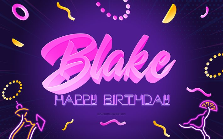 Feliz anivers&#225;rio, Blake, 4k, fundo roxo da festa, arte criativa, feliz anivers&#225;rio do Blake, nome do Blake, anivers&#225;rio do Blake, fundo da festa de anivers&#225;rio