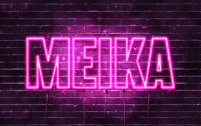 Happy Birthday Meika, 4k, pink neon lights, Meika name, creative, Meika Happy Birthday, Meika Birthday, popular japanese female names, picture with Meika name, Meika