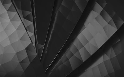 svart abstrakt bakgrund, 4k, svart polygonbakgrund, svart abstraktion, svarta linjer bakgrund, kreativ svart bakgrund