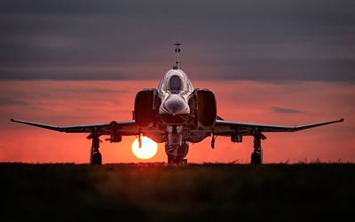 McDonnell Douglas F-4 Phantom II, sunset, F-4, fighter bomber, aircraft, McDonnell Douglas