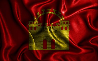 Merida flag, 4k, silk wavy flags, spanish cities, Day of Merida, Flag of Merida, fabric flags, 3D art, Merida, cities of Spain, Merida 3D flag