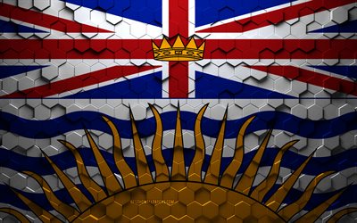 Bandiera della Columbia Britannica, arte a nido d&#39;ape, bandiera degli esagoni della Columbia Britannica, Columbia Britannica, arte degli esagoni 3d, bandiera della Columbia Britannica