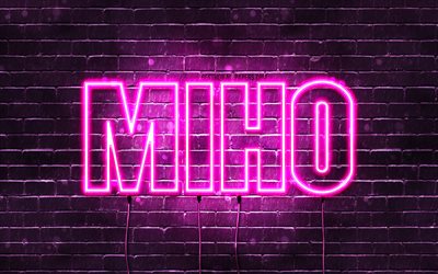 Buon Compleanno Miho, 4k, luci al neon rosa, nome Miho, creativo, Miho Buon Compleanno, Compleanno Miho, nomi femminili giapponesi popolari, foto con nome Miho, Miho